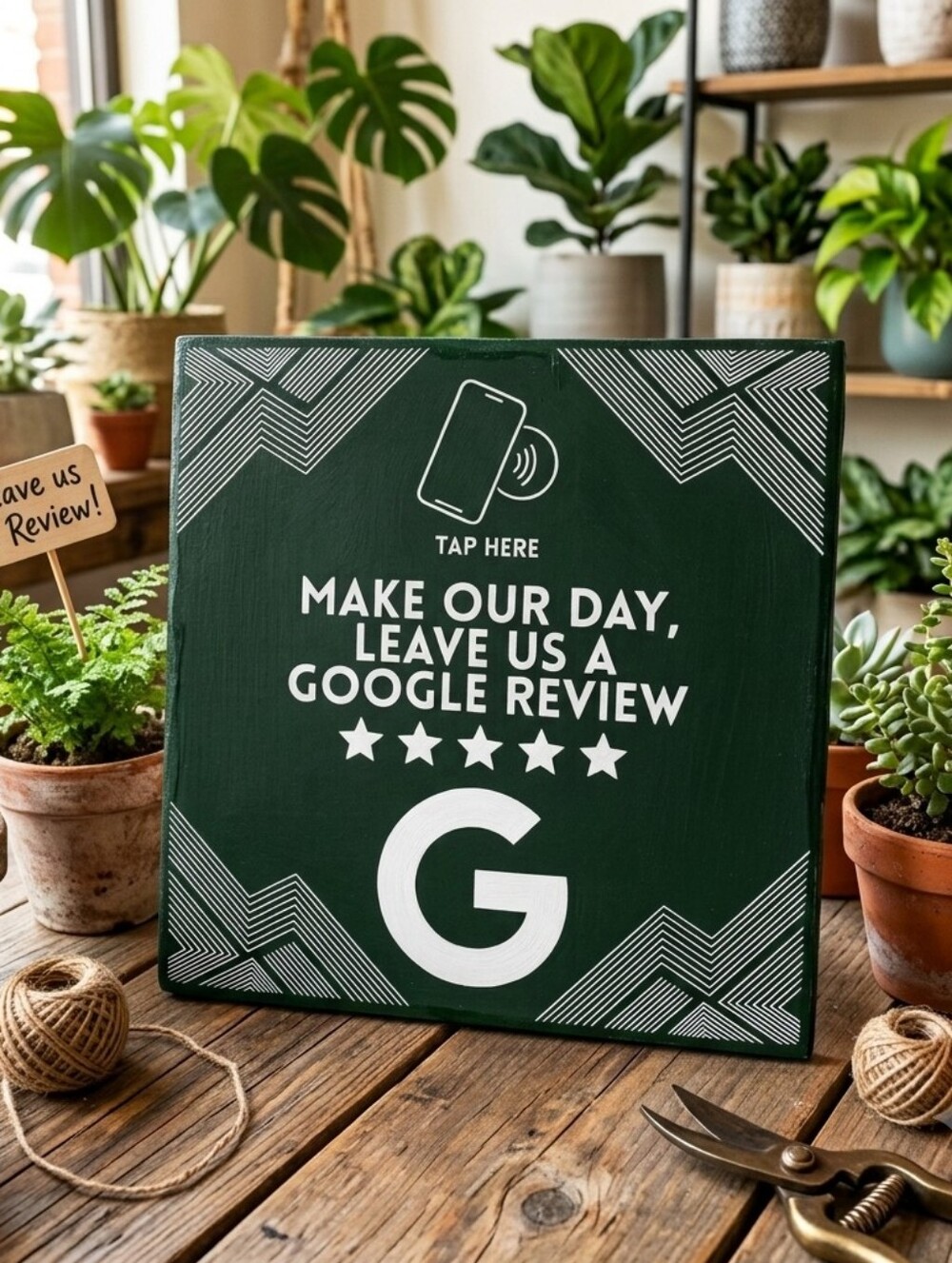 NFC Google Review Sign 6x6 Engraved Ceramic Tile Tap to Review Custom Link
